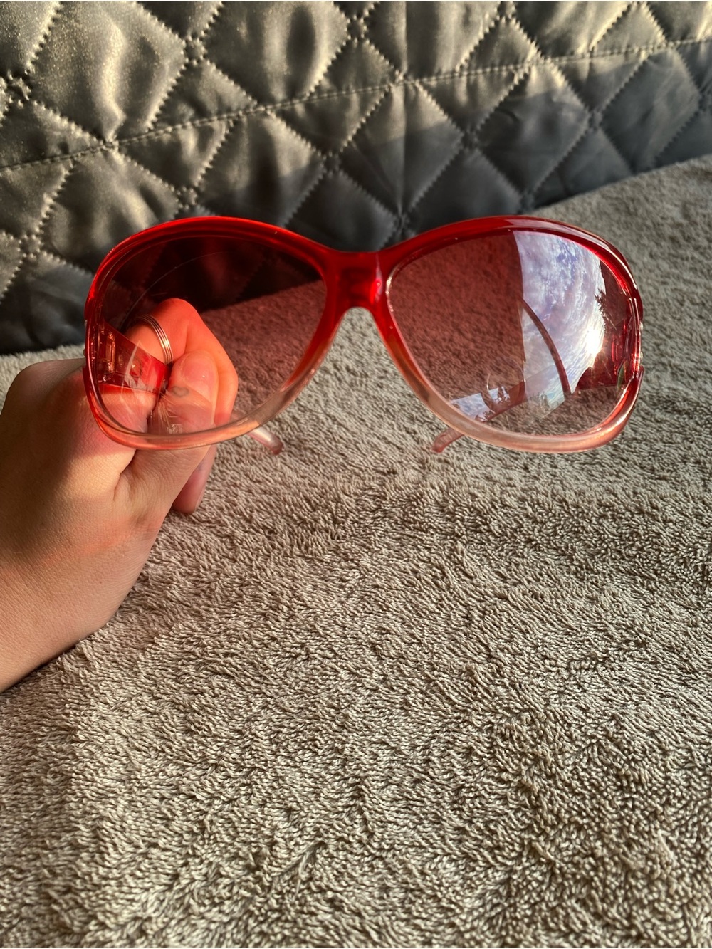VINTAGE Y2K Clear Red Rhinestone Wrap Sunglasses ✦ Cyber Shield Visor